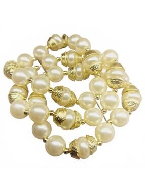 White Gold Tone 3 Tier Beaded Stretch Bracelet